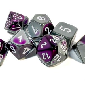 Gemini Purple-Steel/white Polyhedral 7-Dice Set 26432 - dice emporium