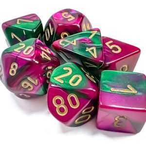 Gemini Green-Purple/gold Polyhedral 7-Dice Set 26434 - dice emporium