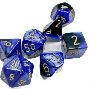 Gemini Black-Blue/gold Polyhedral 7-Dice Set 26435 - dice emporium