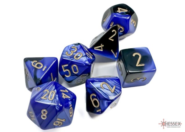 Gemini Black-Blue/gold Polyhedral 7-Dice Set 26435 - dice emporium