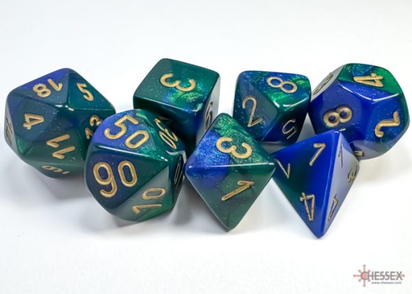 Gemini Blue-Green/gold Polyhedral 7-Dice Set 26436 - dice emporium