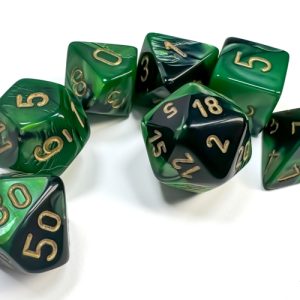 Gemini Black-Green/gold Polyhedral 7-Dice Set 26439 - dice emporium