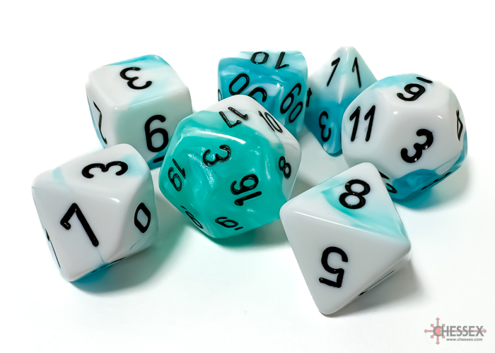 Gemini Teal-White/black Polyhedral 7-Dice Set 26444 - dice emporium