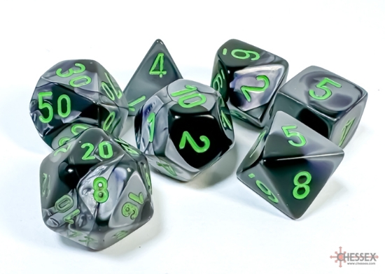 Gemini Black-Grey/green Polyhedral 7-Dice Set 26445 - dice emporium