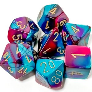 Gemini Purple-Teal/gold Polyhedral 7-Dice Set 26449 - dice emporium