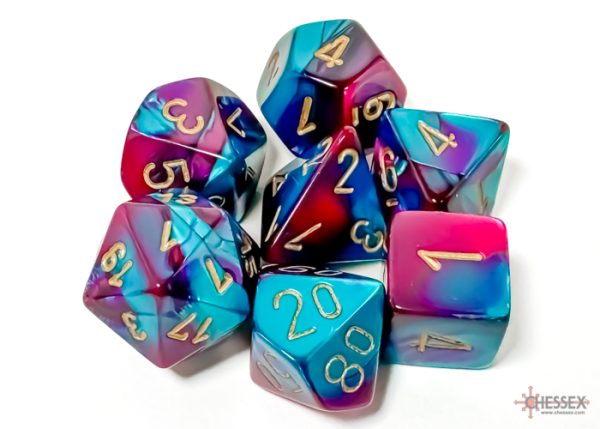 Gemini Purple-Teal/gold Polyhedral 7-Dice Set 26449 - dice emporium