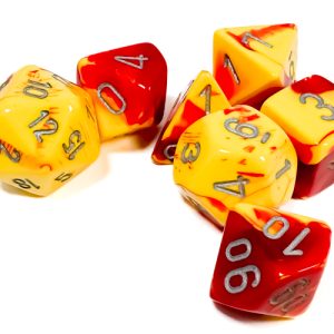 Gemini Red-Yellow/silver Polyhedral 7-Dice Set 26450 - dice emporium