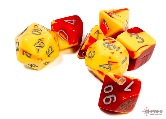 Gemini Red-Yellow/silver Polyhedral 7-Dice Set 26450 - dice emporium