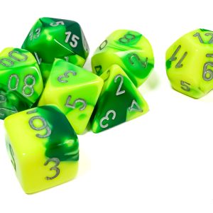 Gemini Green-Yellow/silver Polyhedral 7-Dice Set 26454 - dice emporium