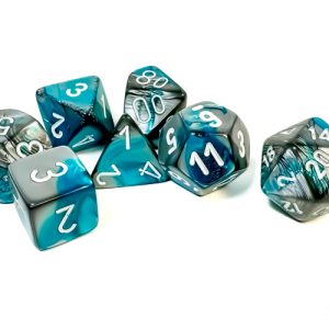 Gemini Steel-Teal/white Polyhedral 7-Dice Set 26456