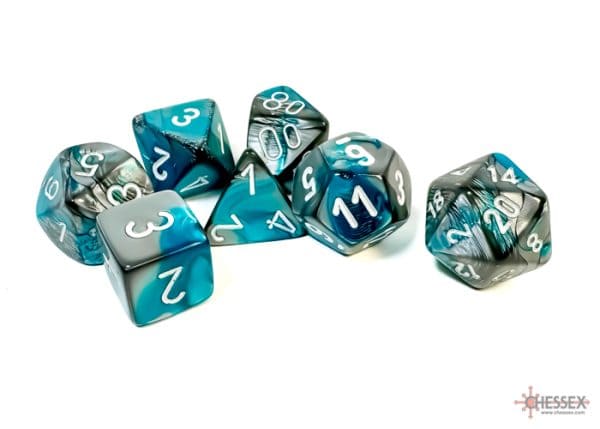 Gemini Steel-Teal/white Polyhedral 7-Dice Set 26456