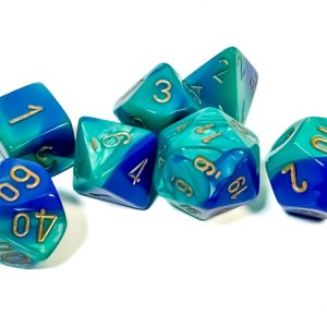 Gemini Blue-Teal/gold Polyhedral 7-Dice Set 26459 - dice emporium