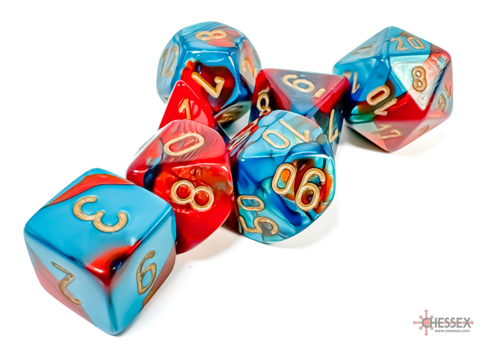 Gemini Red-Teal/gold Polyhedral 7-Dice Set 26462 - dice emporium