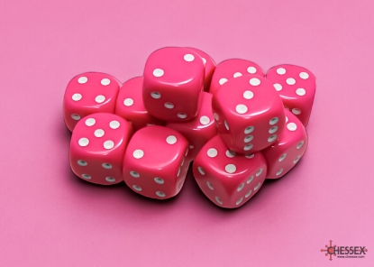 16mm Pink/white Chessex Opaque -DiceEmporium.com