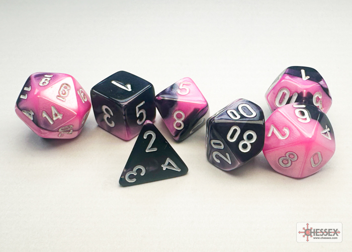 Gemini Mini-hedral Black-Pink/white 7-Die Set 20630 - Dice Emporium