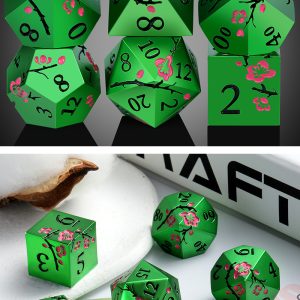 Green Sakura 7 Die Metal & Enamel Dice Set -DiceEmporium.com