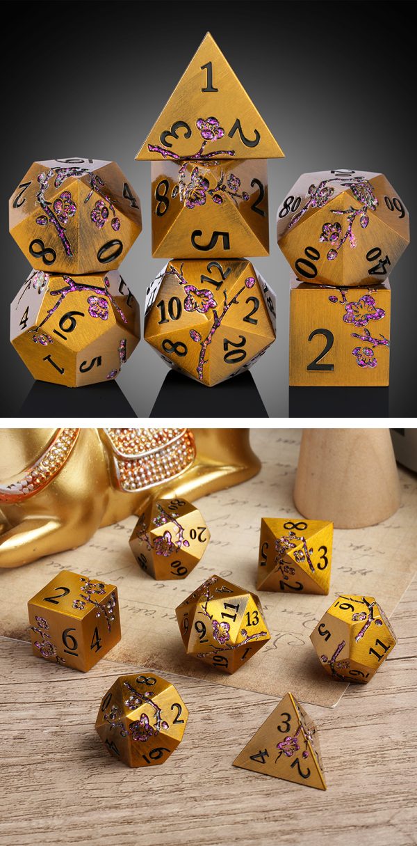 Bronze Sakura 7 Die Metal & Enamel Dice Set -DiceEmporium.com