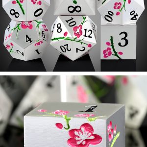 Silver & Pink Sakura 7 Die Metal & Enamel Dice Set -DiceEmporium.com