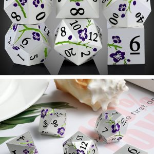 Silver & Purple Sakura 7 Die Metal & Enamel Dice Set -DiceEmporium.com