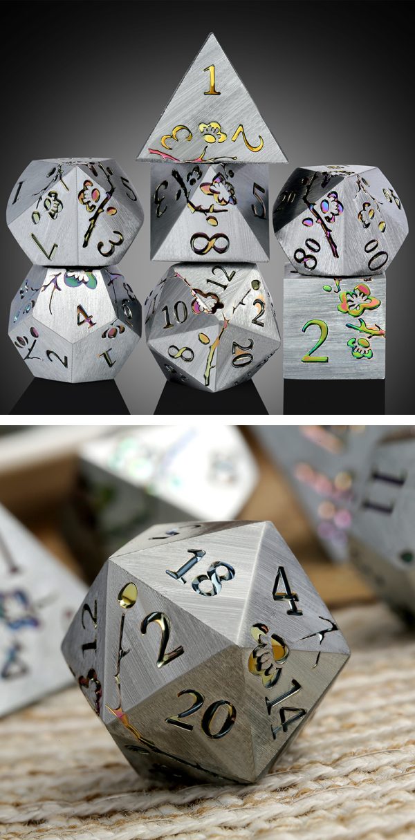 Sakura Metallic Rainbow 7 Die Metal & Enamel Dice Set -DiceEmporium.com