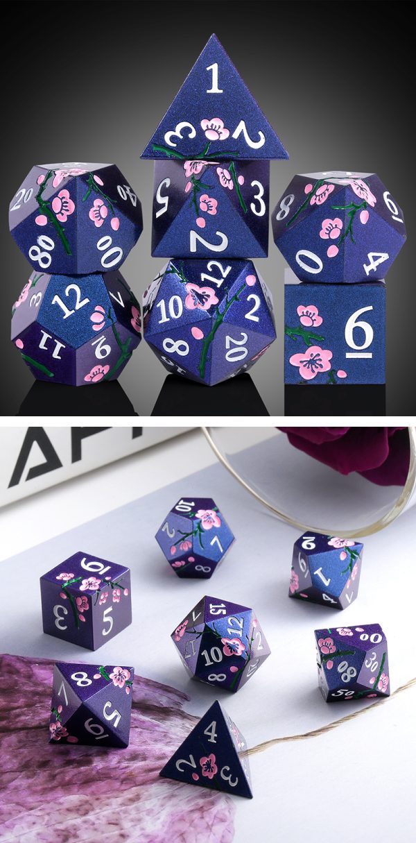 Sakura Blue 7 Die Metal & Enamel Dice Set -DiceEmporium.com