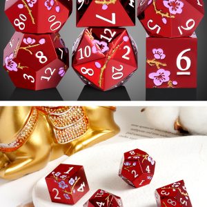 Sakura Maroon 7 Die Metal & Enamel Dice Set -DiceEmporium.com