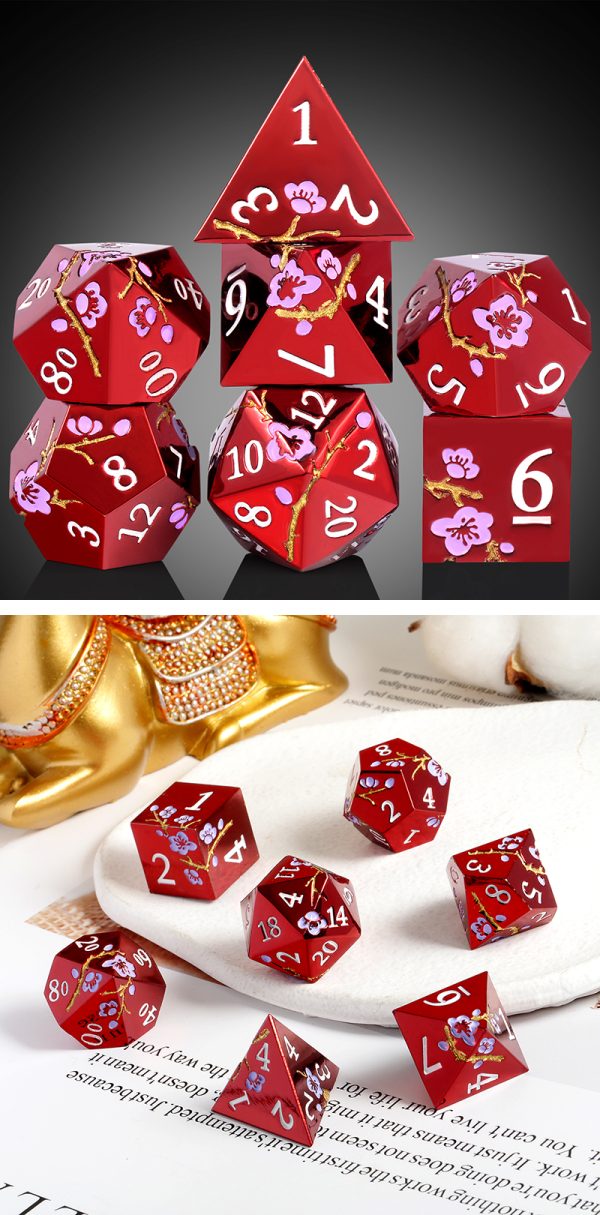 Sakura Maroon 7 Die Metal & Enamel Dice Set -DiceEmporium.com