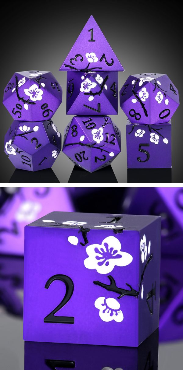 Sakura Purple 7 Die Metal & Enamel Dice Set -DiceEmporium.com