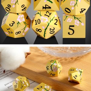 Sakura Gold & Pink 7 Die Metal & Enamel Dice Set -DiceEmporium.com