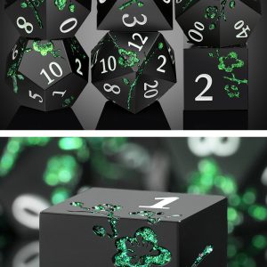 Sakura Black & Green 7 Die Metal & Enamel Dice Set -DiceEmporium.com