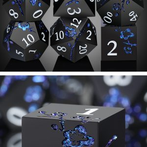 Sakura Black & Blue 7 Die Metal & Enamel Dice Set -DiceEmporium.com