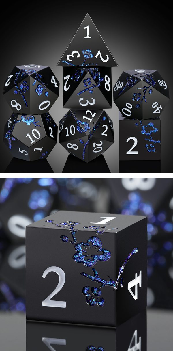 Sakura Black & Blue 7 Die Metal & Enamel Dice Set -DiceEmporium.com