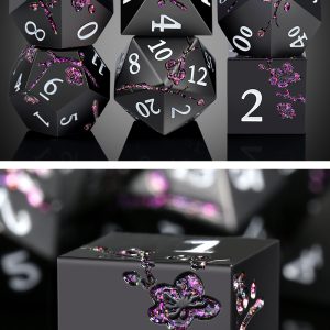 Sakura Black & Magenta 7 Die Metal & Enamel Dice Set -DiceEmporium.com