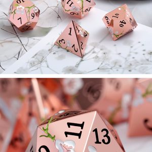 Sakura Copper & White 7 Die Metal & Enamel Dice Set -DiceEmporium.com