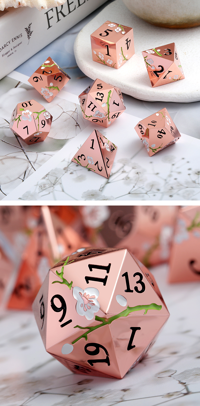 Sakura Copper & White 7 Die Metal & Enamel Dice Set -DiceEmporium.com