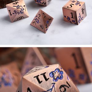 Sakura Copper & Blue 7 Die Metal & Enamel Dice Set -DiceEmporium.com