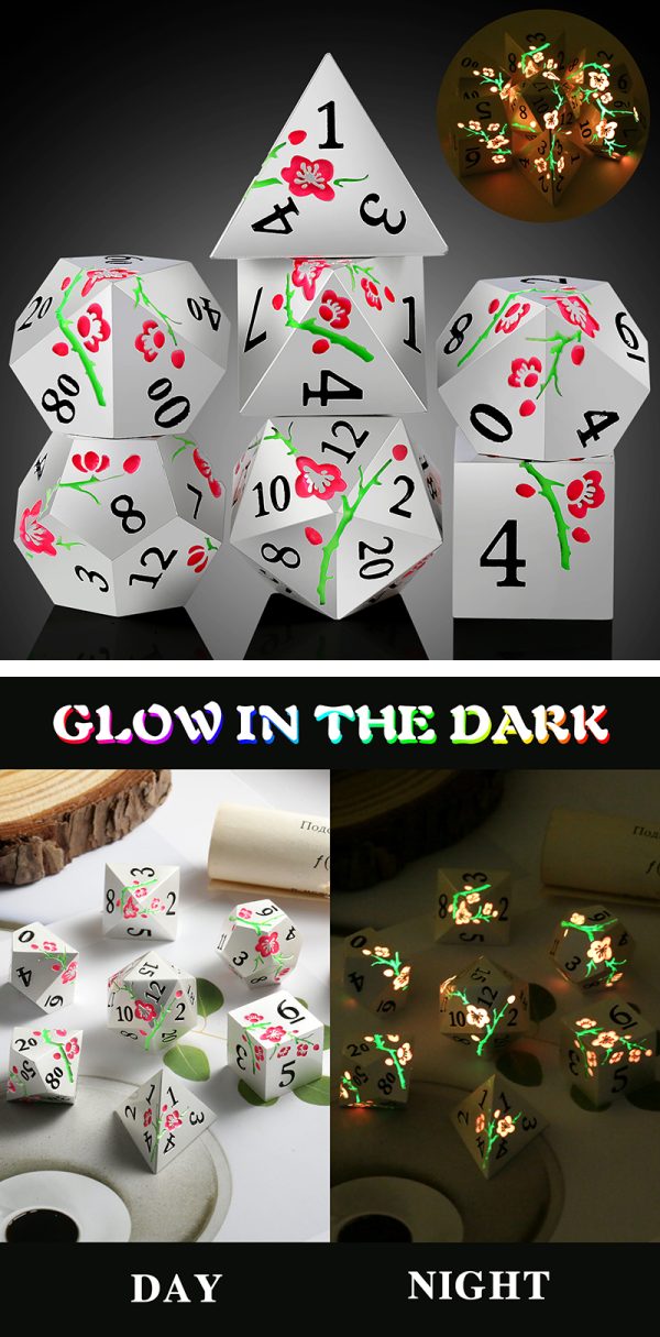 Sakura Silver & Pink Glow 7 Die Metal & Enamel Dice Set -DiceEmporium.com