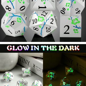 Sakura Silver & Green Glow 7 Die Metal & Enamel Dice Set -DiceEmporium.com