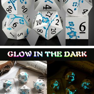 Sakura Silver & Sky Glow 7 Die Metal & Enamel Dice Set -DiceEmporium.com