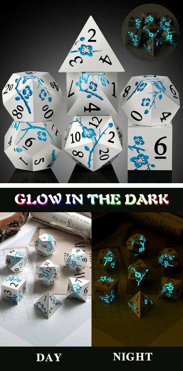 Sakura Silver & Sky Glow 7 Die Metal & Enamel Dice Set -DiceEmporium.com