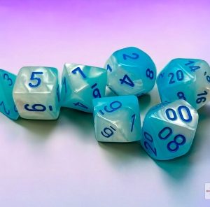 Gemini Pearl Turquoise-White/blue Luminary Polyhedral 7-Dice Set -DiceEmporium.com