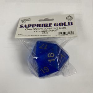 55mm Sapphire/gold 20-sided die -DiceEmporium.com