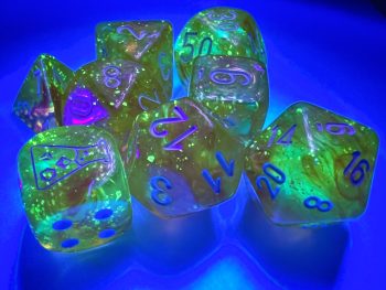 Borealis Canary/white Luminary Polyhedral 7-Dice Set (with bonus die) - dice emporium