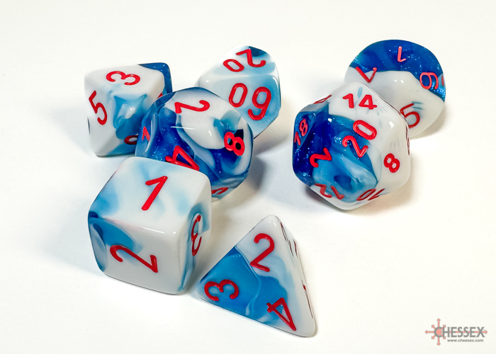 Gemini Astral Blue-White/red Polyhedral 7-Dice Set 25457 -DiceEmporium.com