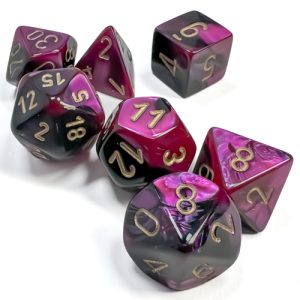 Gemini Black-Purple/gold Polyhedral 7-Dice Set 26440 - dice emporium