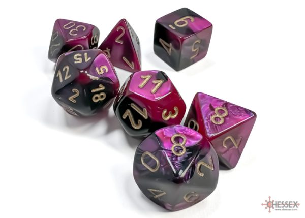 Gemini Black-Purple/gold Polyhedral 7-Dice Set 26440 - dice emporium