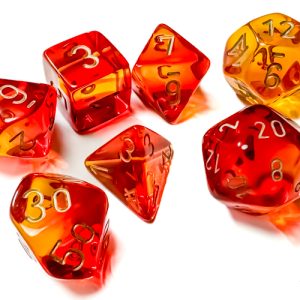 Gemini Translucent Red-Yellow/gold Polyhedral 7-Dice Set 26468 -DiceEmporium.com