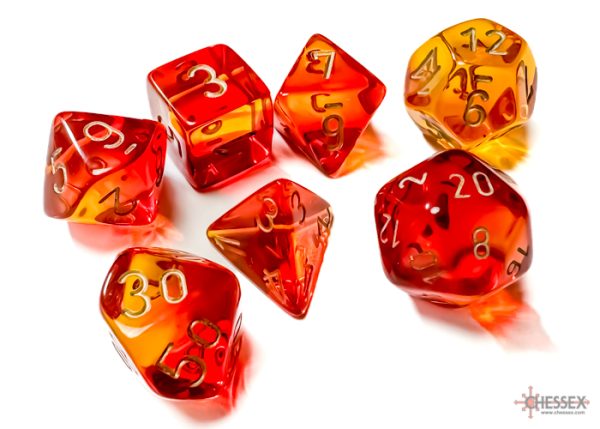 Gemini Translucent Red-Yellow/gold Polyhedral 7-Dice Set 26468 -DiceEmporium.com