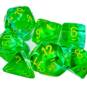 Gemini Translucent Green-Teal/yellow Polyhedral 7-Dice Set 26466 -DiceEmporium.com