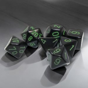 Chessex Opaque Black/green 7-die set -DiceEmporium.com